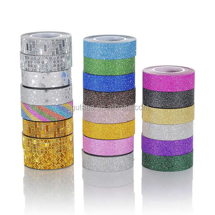 Hot sale New design patterns self adhesive glitter tape paper sticky gift packing