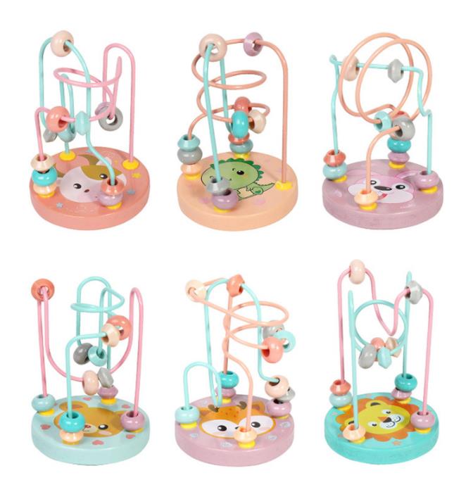 CHCC Wooden Mini Small Round Beads Toys Animal Wooden Round Beads Children's Enlightenment Early Education Toys