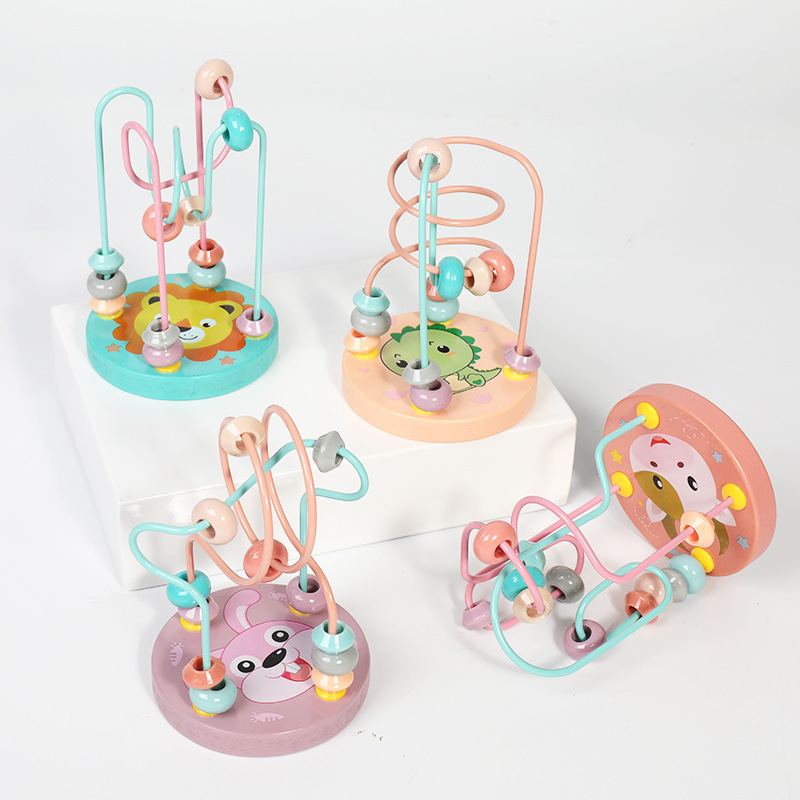 CHCC Wooden Mini Small Round Beads Toys Animal Wooden Round Beads Children's Enlightenment Early Education Toys