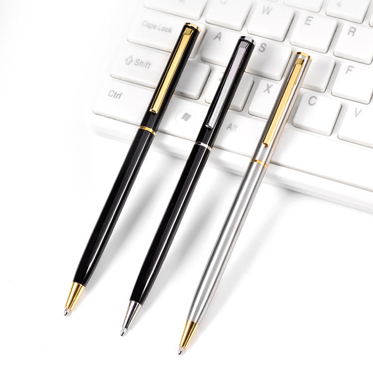 2023 Gift Promotional Ball Pen   Black White Slim Metal Body Twist Ballpoint Pen