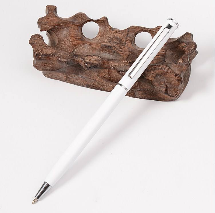 2023 Gift Promotional Ball Pen   Black White Slim Metal Body Twist Ballpoint Pen