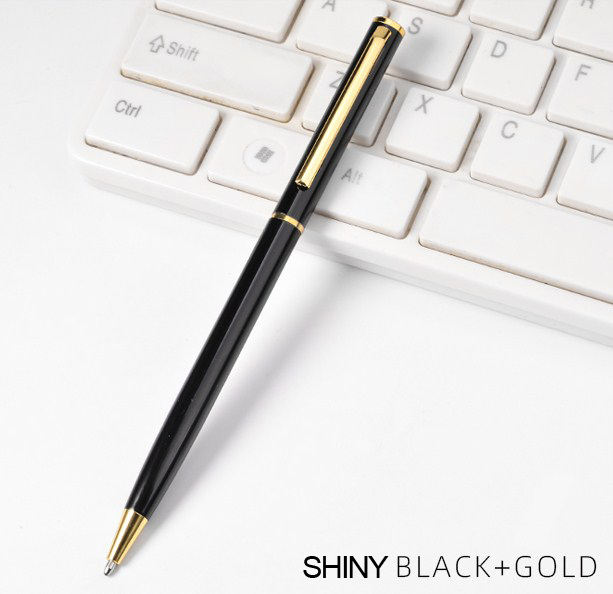 2023 Gift Promotional Ball Pen   Black White Slim Metal Body Twist Ballpoint Pen