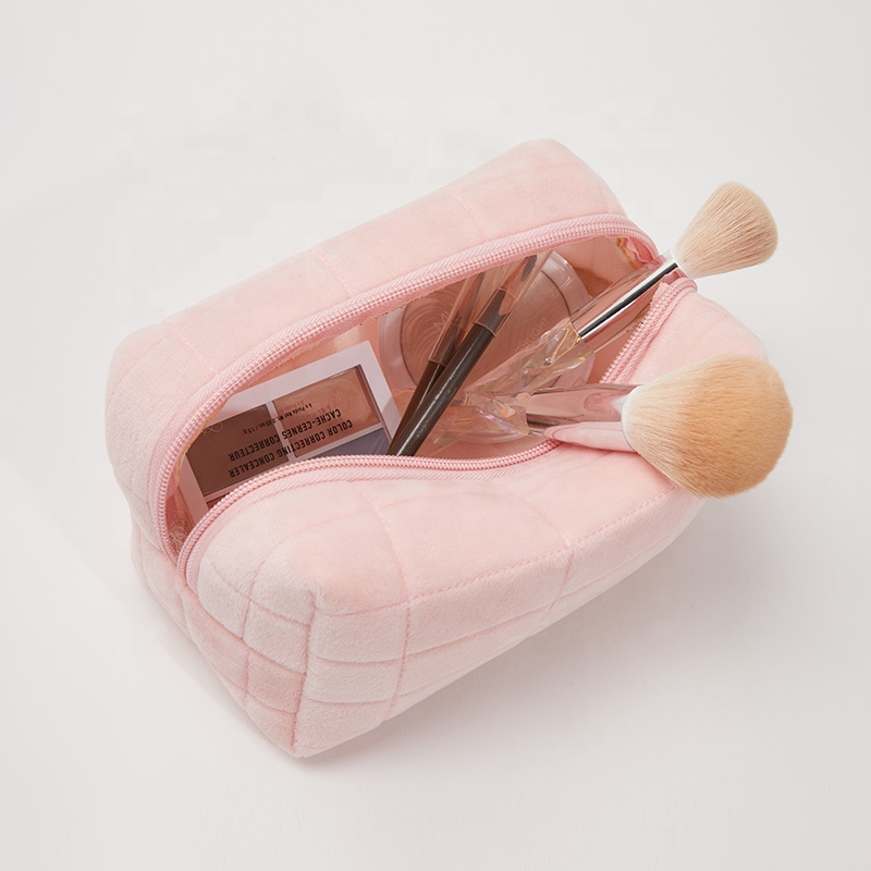 Fashion beauty embroidery  zipper travel makeup pouch girls soft velvet cosmetic bag corduroy makeup bag