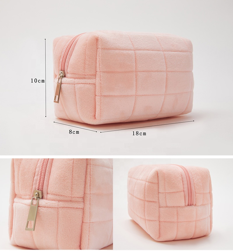 Fashion beauty embroidery  zipper travel makeup pouch girls soft velvet cosmetic bag corduroy makeup bag