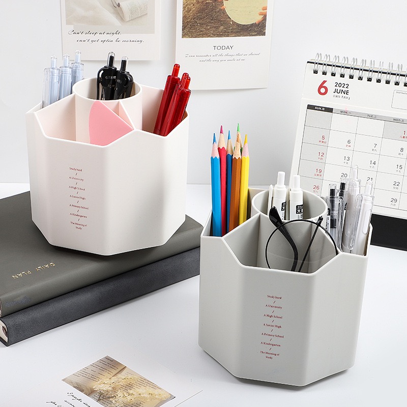 Large Capacity Rotating Pen Holder Storage Box Office Desktop Organizer Cylinder