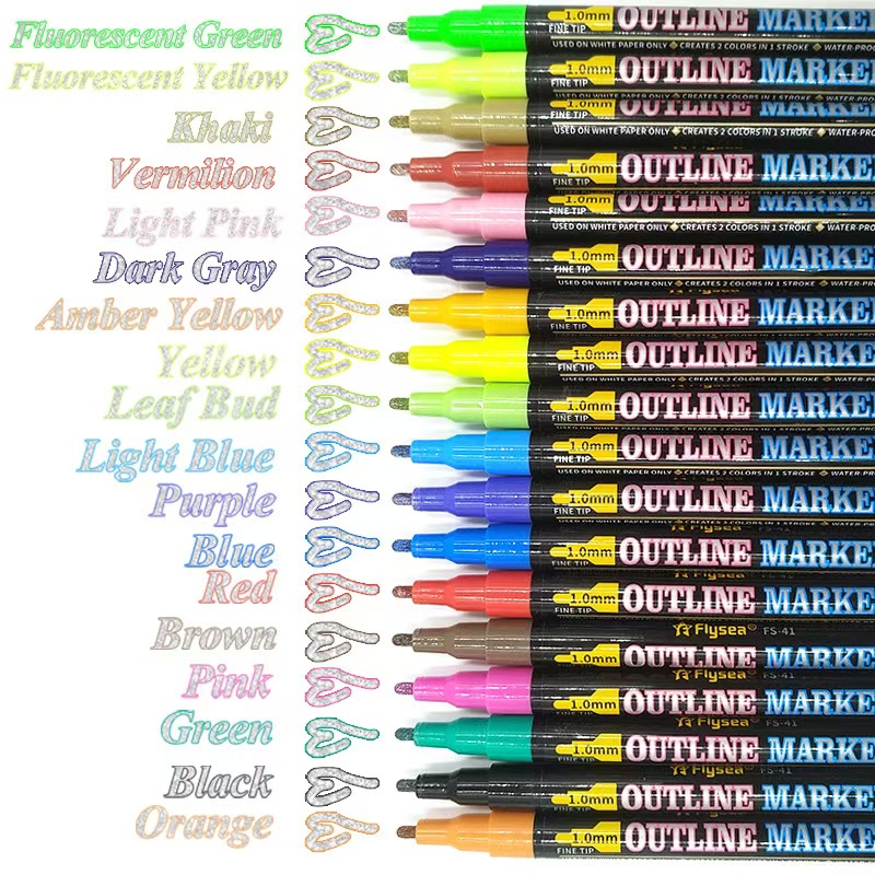 Outline Pens 18 Colors Fluorescent Glitter Double Dazzle Pens Line Pen Doodle for Gift Card Writing