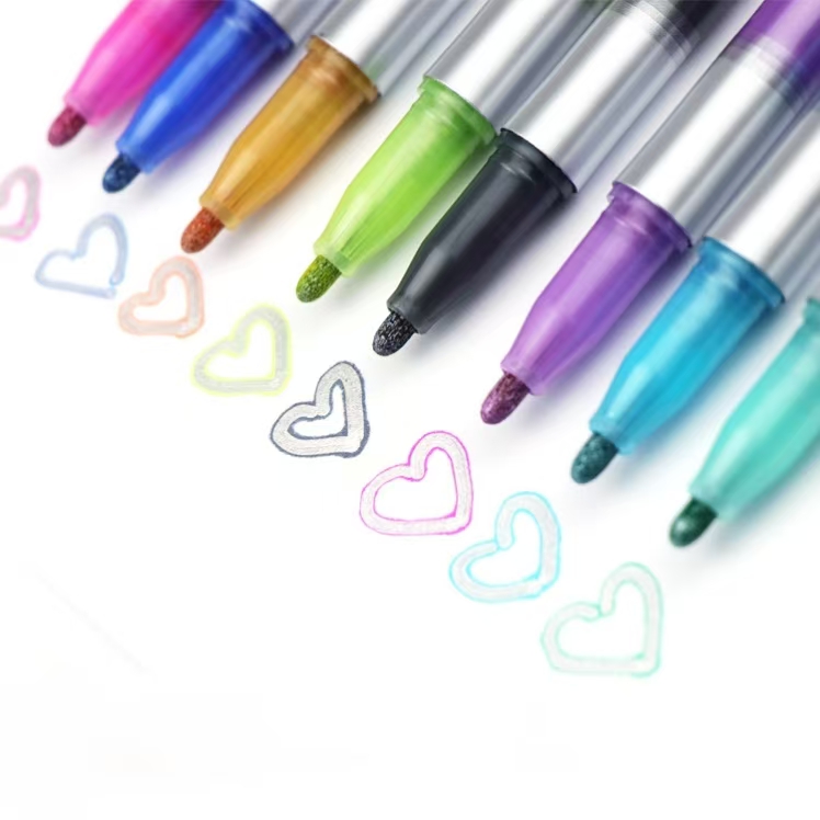 8 Colors Dual Line Contour Pen Marking Dual Color Marker Pens