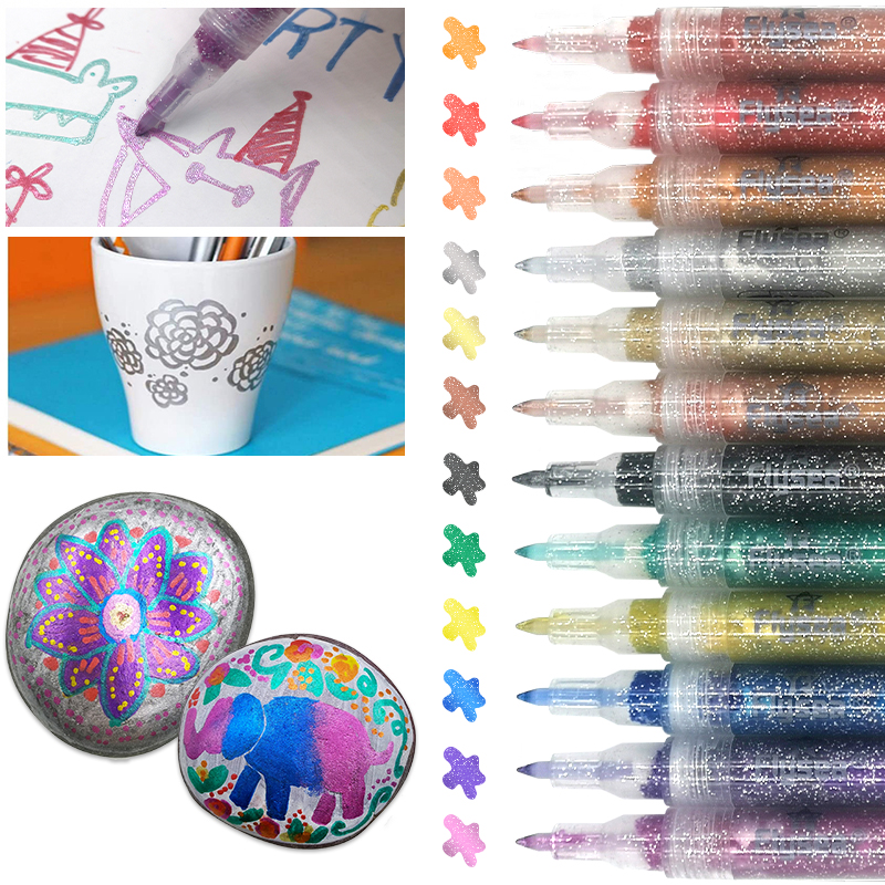 12 Colors Highlight Glitter Marker Pen Color Pack Printing Paint Pen