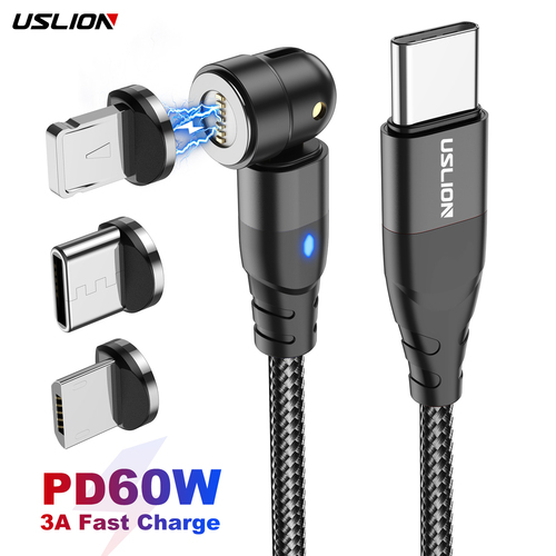 USLION PD60W 3 in 1 USB C To Type C 540 Magnetic Cable Charger Charging Cable Magnet Data Cables For iPhone 14 For Macbo