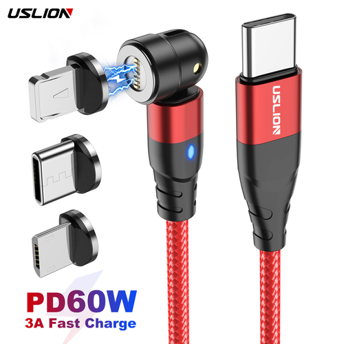 USLION PD60W 3 in 1 USB C To Type C 540 Magnetic Cable Charger Charging Cable Magnet Data Cables For iPhone 14 For Macbo