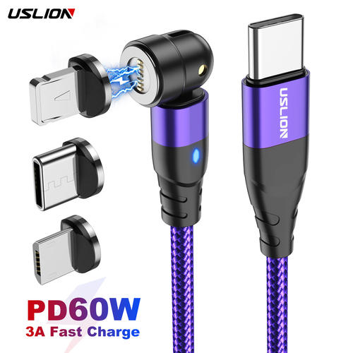USLION PD60W 3 in 1 USB C To Type C 540 Magnetic Cable Charger Charging Cable Magnet Data Cables For iPhone 14 For Macbo