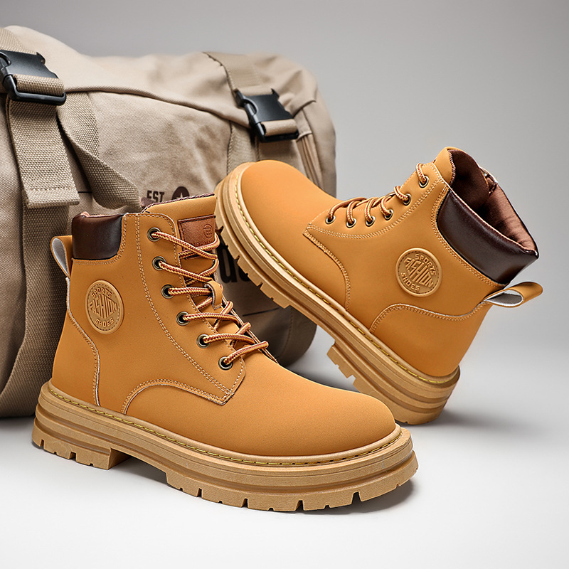 Martin Boots Men's Lace-Up PU Leather Men's Shoes Trend High-Top Casual Snow Boots