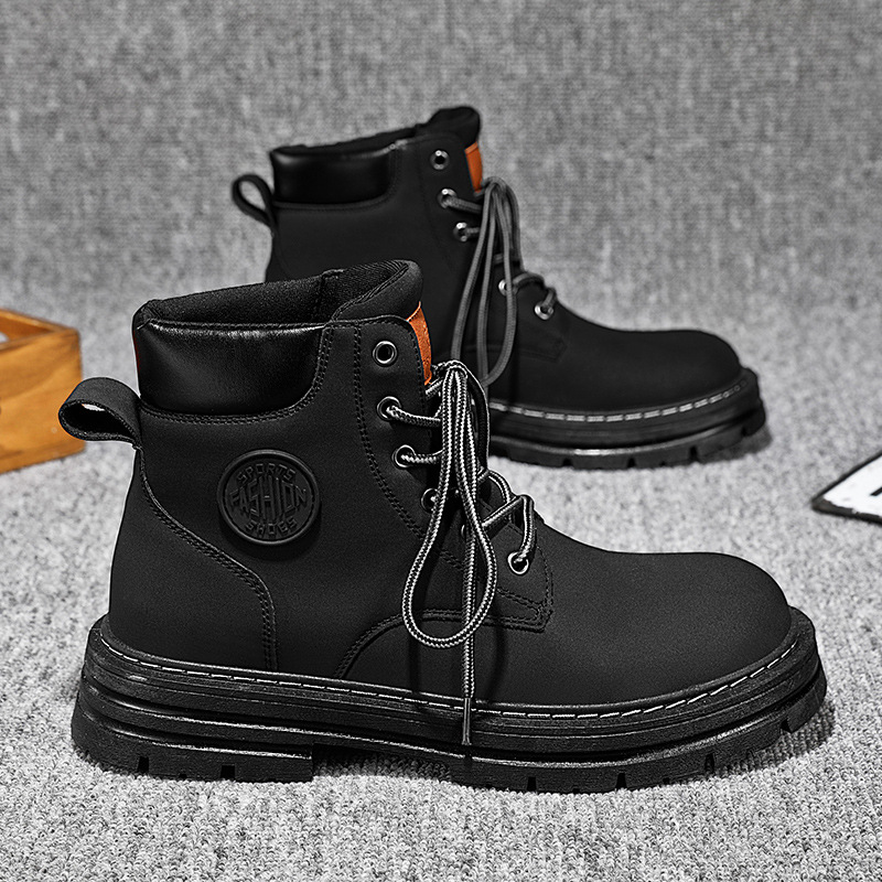 Martin Boots Men's Lace-Up PU Leather Men's Shoes Trend High-Top Casual Snow Boots