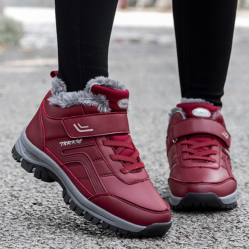 Fashion Winter Snow Flat Thick Bottom Non Slip Round Toe Lace Up Hook Loop Plush Warm Snow Hiking Boots Women