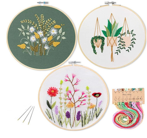 22-2022 New Embroidery Flower Handmade Needlework DIY Embroidery Starter Kits with Plastic Wooden Hoop