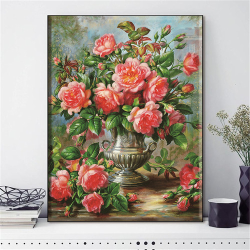 HUACAN Flowers Cross Stitch Kit Embroidery Cotton Thread Mosaic Peony Painting Dropshipping DIY Needlework 14CT Decorati