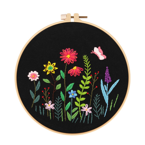 Embroidery DIY Cross Stitch Kits Flower Patterns Needlework Set with Embroidery Hoop Handmade Arts Crafts Sewing Gift