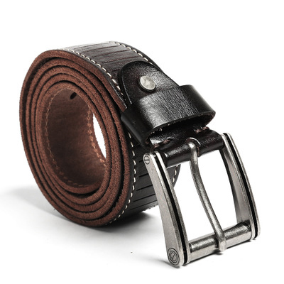 Classic style Luxury Brand Men's Slide Buckle Belt Durable Genuine Cow Leather Belt for Men