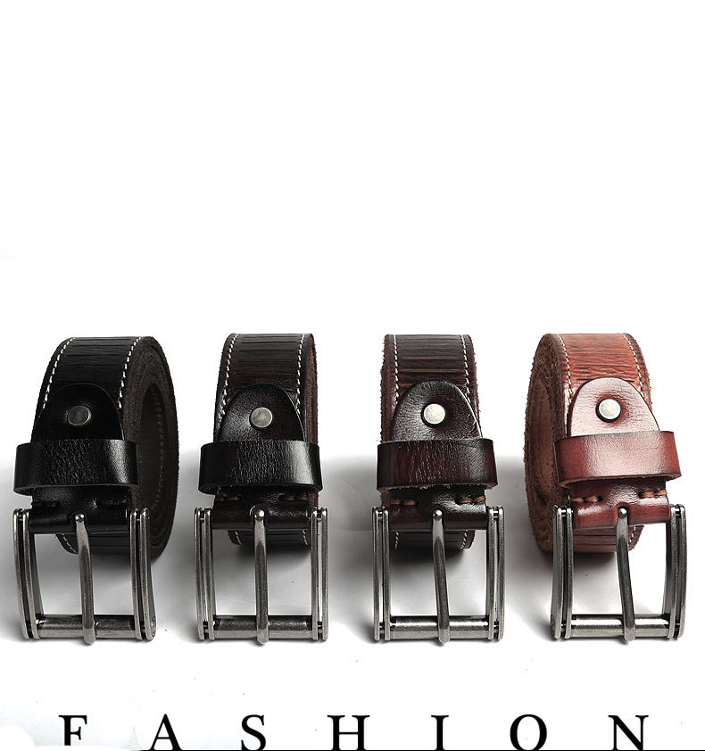 Classic style Luxury Brand Men's Slide Buckle Belt Durable Genuine Cow Leather Belt for Men