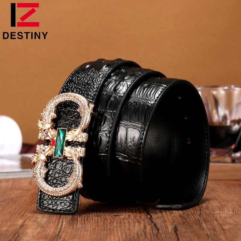 Fashion Rhinestone Buckle   Genuine Leather Luxury Brand Famous Designer Men Belt
