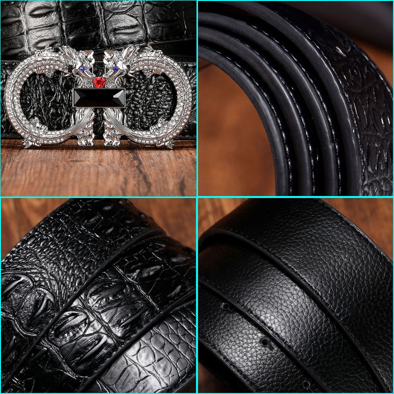 Fashion Rhinestone Buckle   Genuine Leather Luxury Brand Famous Designer Men Belt