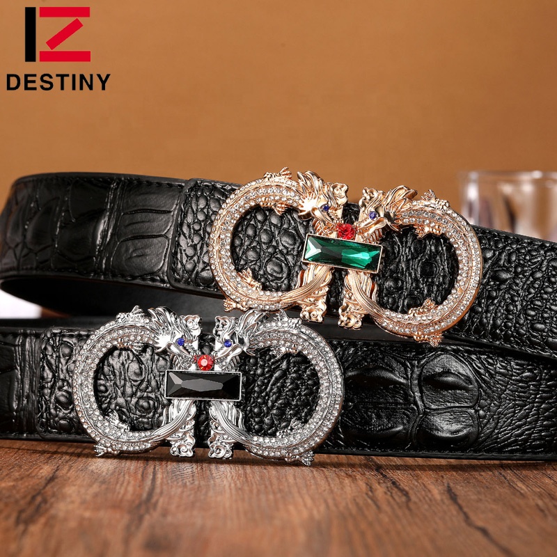 Fashion Rhinestone Buckle   Genuine Leather Luxury Brand Famous Designer Men Belt