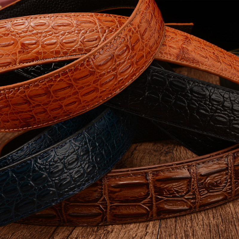 2020 Fashion Men Belts, Alligator Pattern Genuine Leather Men Belts Without Buckle