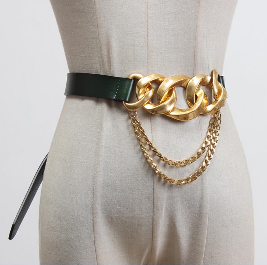 New fashion punk rock style waist chain exaggerated creative casual real leather belt