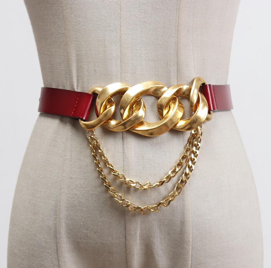 New fashion punk rock style waist chain exaggerated creative casual real leather belt