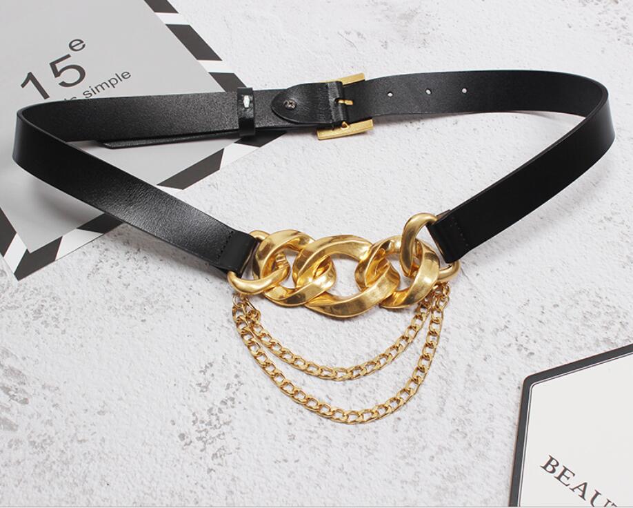 New fashion punk rock style waist chain exaggerated creative casual real leather belt