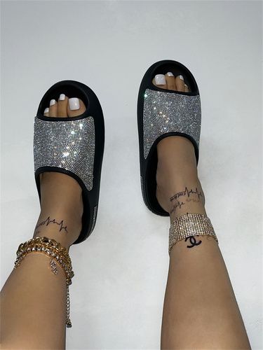 2023 New Women Luxury Diamond Bling Silver Rhinestones Slippers Platform Sandals Slides Slippers Women