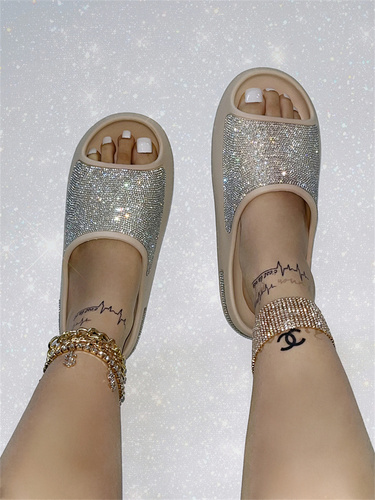 2023 New Women Luxury Diamond Bling Silver Rhinestones Slippers Platform Sandals Slides Slippers Women