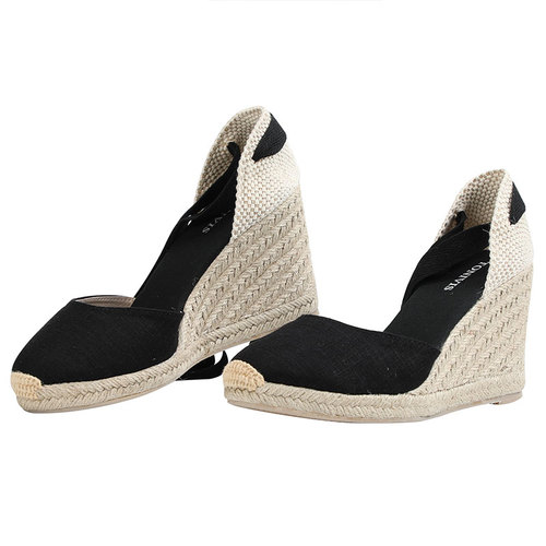  summer fashion wedges canvas shoes women sandals Cover toe shallow mouth Women's ankle-strap sandals espadrill
