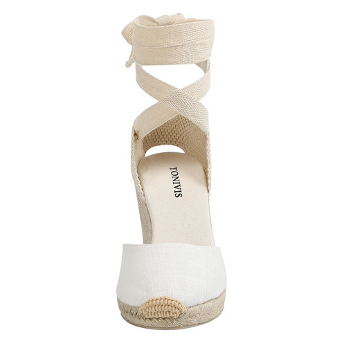  summer fashion wedges canvas shoes women sandals Cover toe shallow mouth Women's ankle-strap sandals espadrill