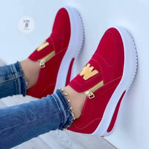 New fashion women sports shoes muffin flat bottom side zipper plain casual plus size 	 walking style shoes