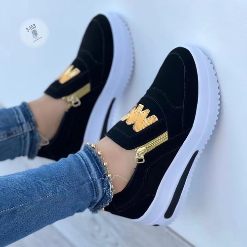 New fashion women sports shoes muffin flat bottom side zipper plain casual plus size 	 walking style shoes