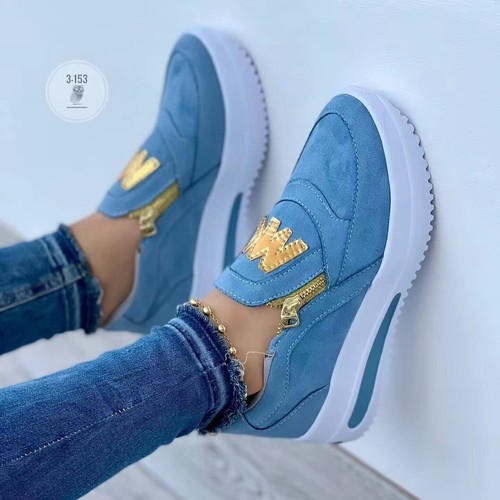 New fashion women sports shoes muffin flat bottom side zipper plain casual plus size 	 walking style shoes
