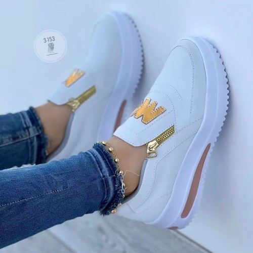 New fashion women sports shoes muffin flat bottom side zipper plain casual plus size 	 walking style shoes