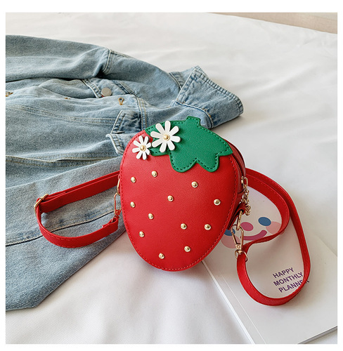 Children Shoulder Bag Strawberry Messenger Bags Simple Small Square Bag Kids Purse Cute Mini Handbags