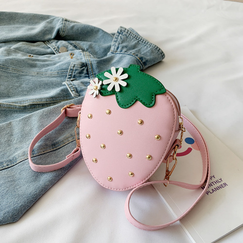 Children Shoulder Bag Strawberry Messenger Bags Simple Small Square Bag Kids Purse Cute Mini Handbags