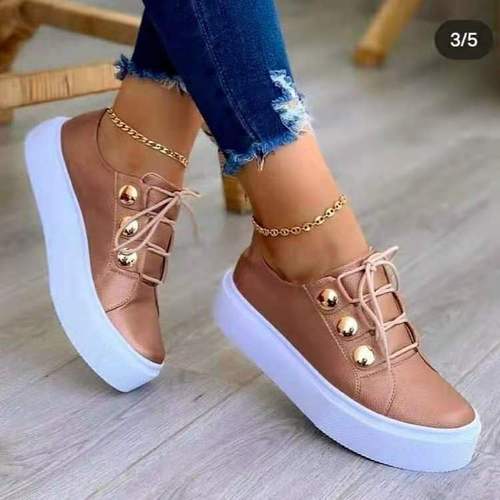 2023  Lace Up Slip On Women Tennis Sneakers Ladies Thick Sole Casual Shoes Solid Color Flats Walking Style Shoe