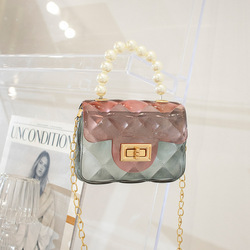 rainbow Messenger Portable Chain Bag Girl Jelly Pearl Bag Crossbody Rhombus kids jelly purses and bags