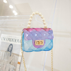 rainbow Messenger Portable Chain Bag Girl Jelly Pearl Bag Crossbody Rhombus kids jelly purses and bags