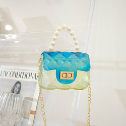 rainbow Messenger Portable Chain Bag Girl Jelly Pearl Bag Crossbody Rhombus kids jelly purses and bags