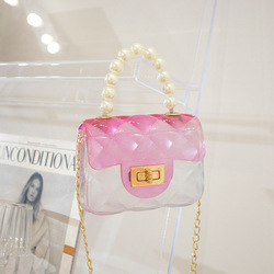 rainbow Messenger Portable Chain Bag Girl Jelly Pearl Bag Crossbody Rhombus kids jelly purses and bags