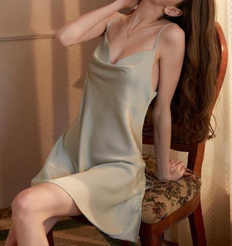 Sexy Night Dress Lingerie Sleepwear Women Swing Collar Split Skirt Pajamas Thin Suspender Nightdress Homewear