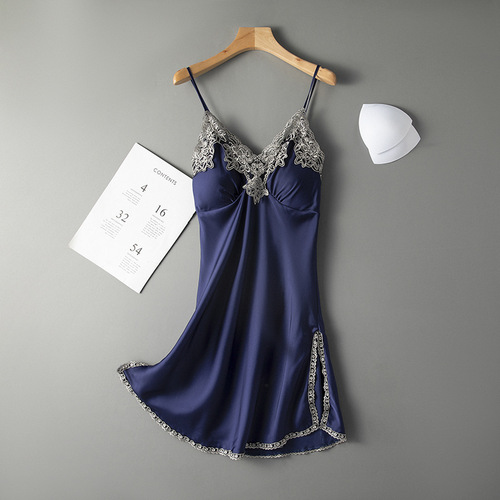 Suspender nightdress women summer sexy belt cushion 2022 new Satin Chiffon summer thin suspender nightdress women