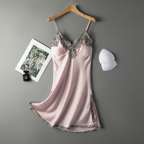 Suspender nightdress women summer sexy belt cushion 2022 new Satin Chiffon summer thin suspender nightdress women