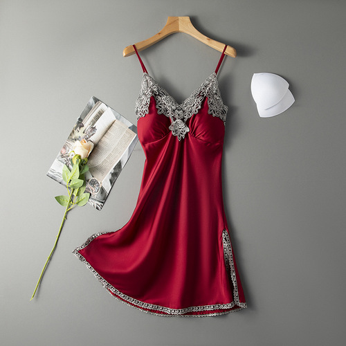 Suspender nightdress women summer sexy belt cushion 2022 new Satin Chiffon summer thin suspender nightdress women