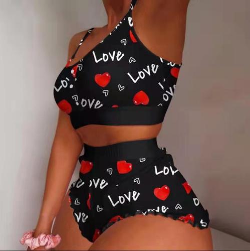 S-3XL New Fashion Printed Suspended Pajamas Cool thin skinny sweet pajamas Oversized pajama suit